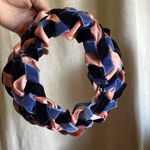 Vintage Woven Velvet Ribbon Halo Hat Pink Blue Navy‎ Cocktail Fascinator main image 5